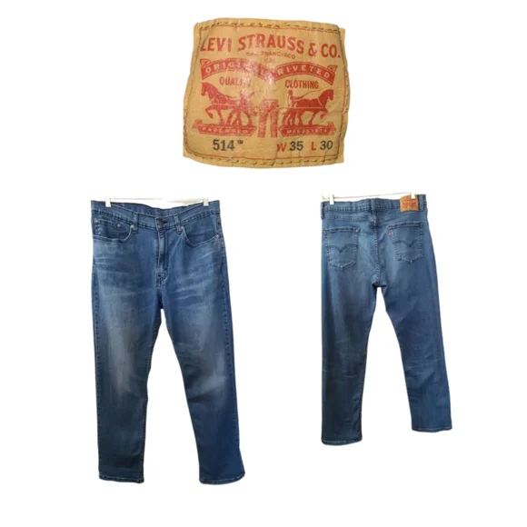 LEVI'S  MENS 514 RED TAB DISTRESSED DENIM JEANS - Picture 6 of 7